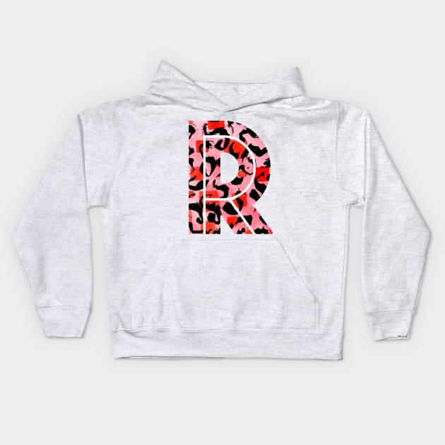 Abstract Letter R Watercolour Leopard Print Alphabet Red Kids Hoodie by Squeeb Creative